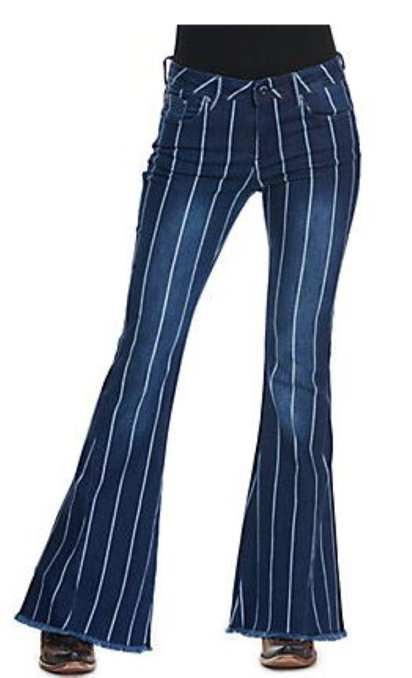 Grace In LA Medium Dark Blue Wash EasyFit Flare Stripe Jeans EL9370-33
