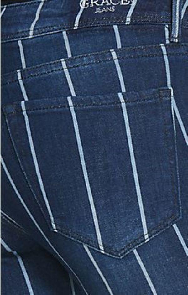 Grace In LA Medium Dark Blue Wash EasyFit Flare Stripe Jeans EL9370-33