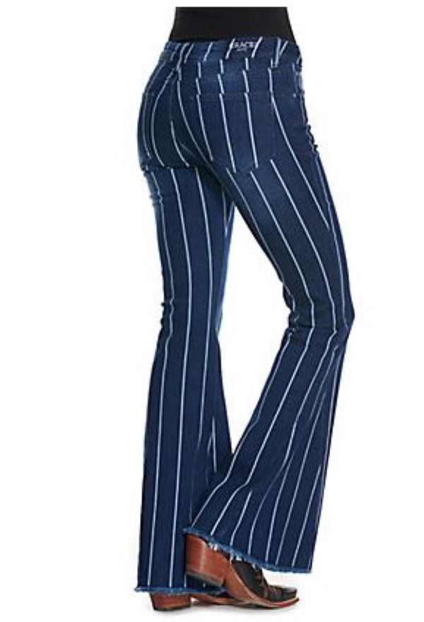 Grace in LA Medium Dark Blue Wash EasyFit Flare Stripe Jeans EL9370-33