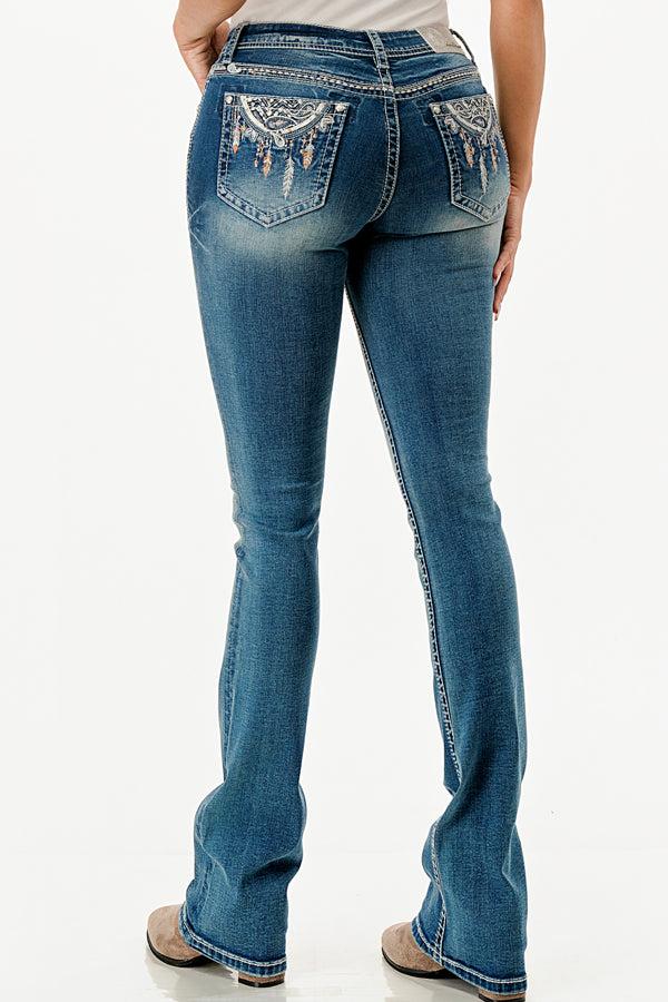Grace in LA Medium Wash Dream Catcher Bootcut Women's Jeans EB-61777