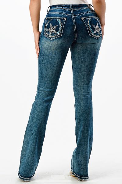 Grace in LA Medium Wash Easy Fit Horseshoe Bootcut Women's Jeans EB61587A