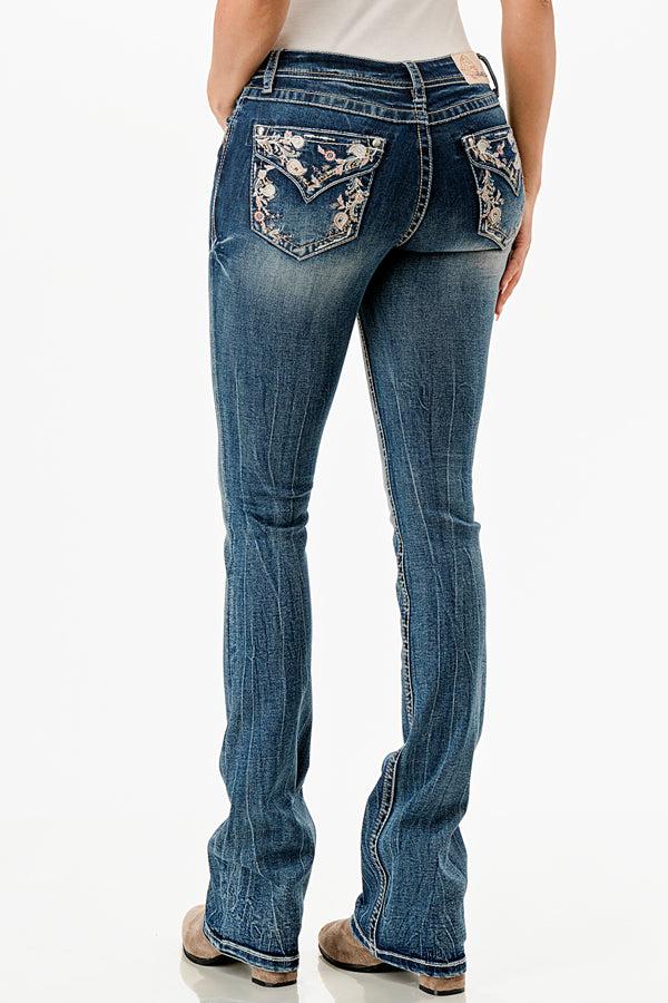 Grace in LA Medium Wash Easy Fit Mid Rise Bootcut Stretch Women's Jeans (available in 30 and 32 inch inseam) EB51902