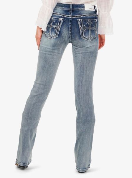Grace in LA Medium Wash Easyfit Bootcut Stretch Jeans with Cross on Pockets EB5515