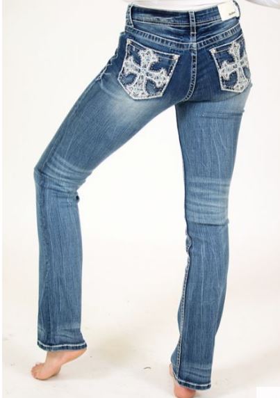 Grace in LA Medium Wash Embroidered Cross Pocket EB51598