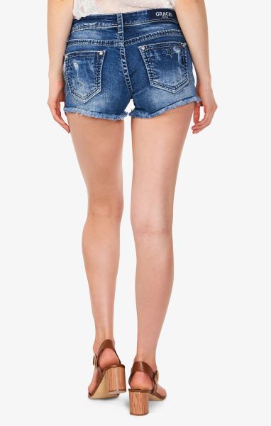 Grace in LA Medium Wash Stars Women's Denim Shorts EH51676