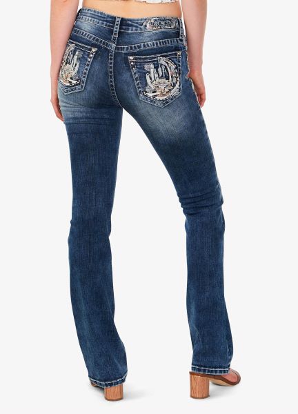 Grace in LA Western Scene Pocket Womens Boot Cut Jeans EB61596