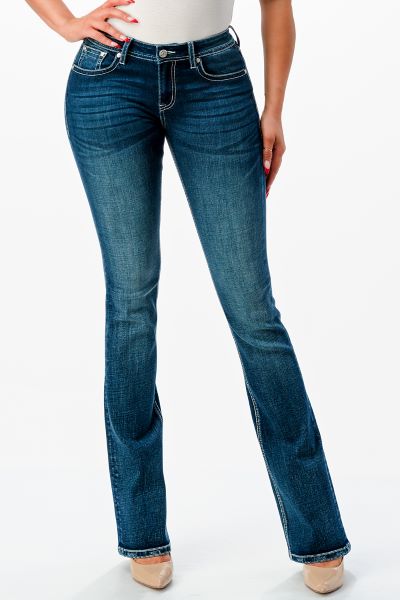 Grace N LA Embossed Diamond Feather Easy Fit Bootcut Women's Jeans EB61775-32