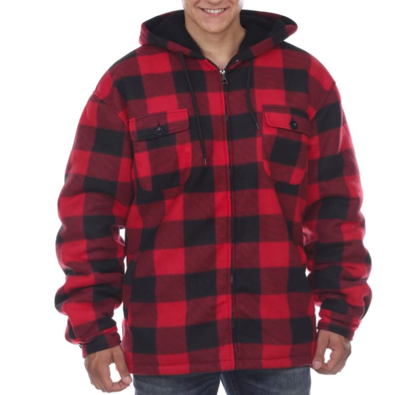 Hanton International Buffalo Red Plaid Men's Sherpa Lined Checker Fleece Hoodie MFJ130 RED