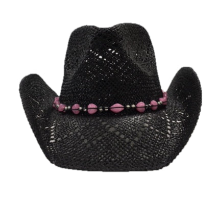 Hat Vision Black Hatra Hat with Pink and Silver Beads R52 BLK/PNK