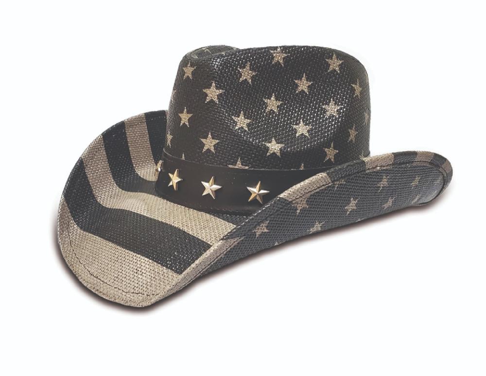 Hat Vision Black Stained American Flag Western Hat R12