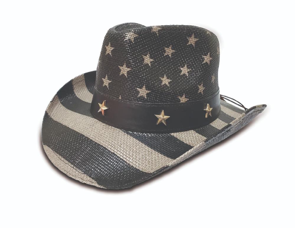 Hat Vision Black Stained American Flag Western Hat Kid Size R12K