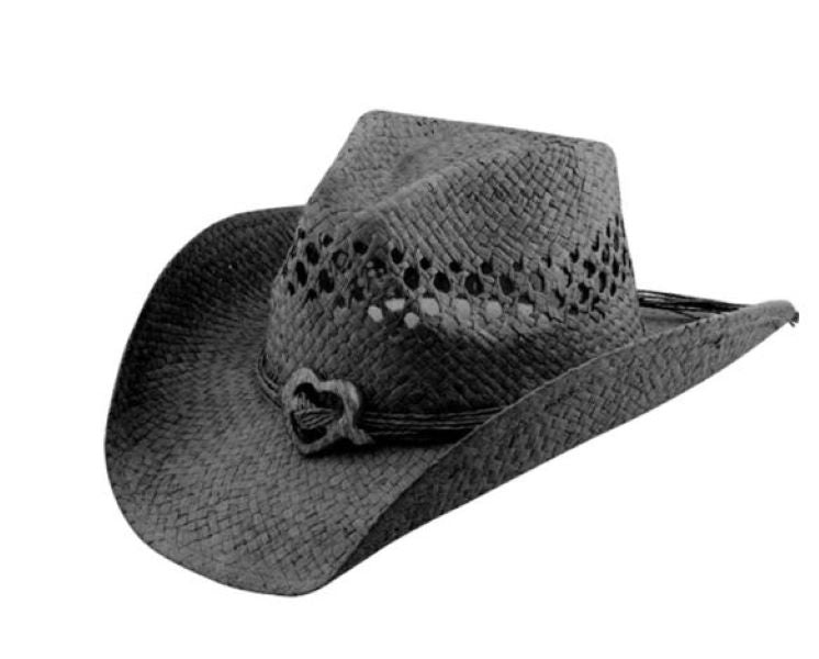 Hat Vision Hatra Black Straw Hat with Heart R50 BLACK