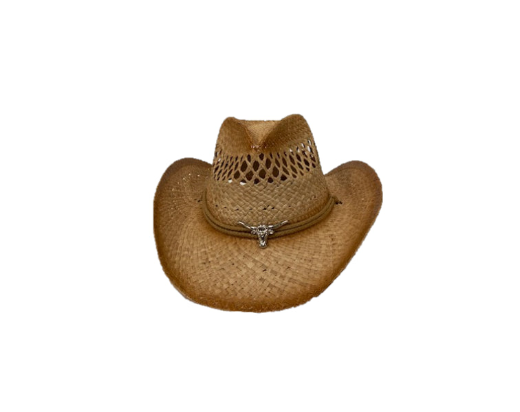 Hat Vision Raffia Hatra Western Hat with Longhorn Emblem R41