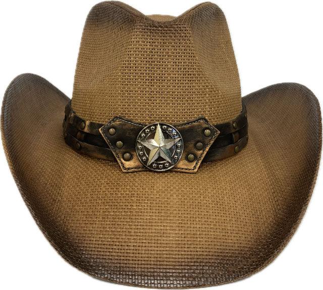 Hatra Tan Straw Hat with Star Patch Hatband R62