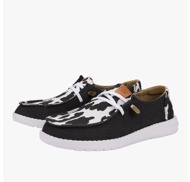 Hey Dude Black Cow Wendy Animal Women's Casual Shoes 41037-0HO