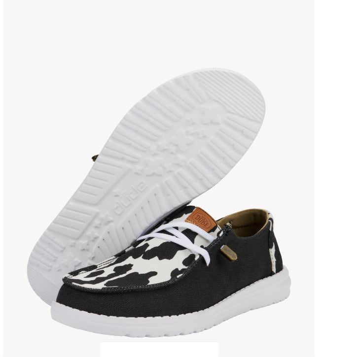 Hey Dude Black Cow Wendy Animal Women's Casual Shoes 41037-0HO