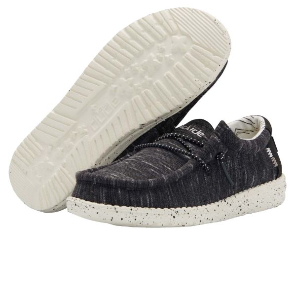 Hey Dude Black Wally Youth Stretch Casual Shoes 130134891