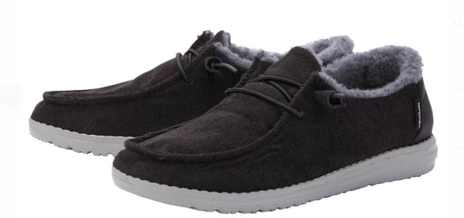 Hey Dude Black Wendy Corduroy Faux Fur Womens Casual Shoes 121414959