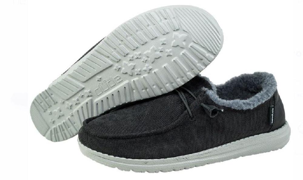 Hey Dude Black Wendy Corduroy Faux Fur Womens Casual Shoes 121414959