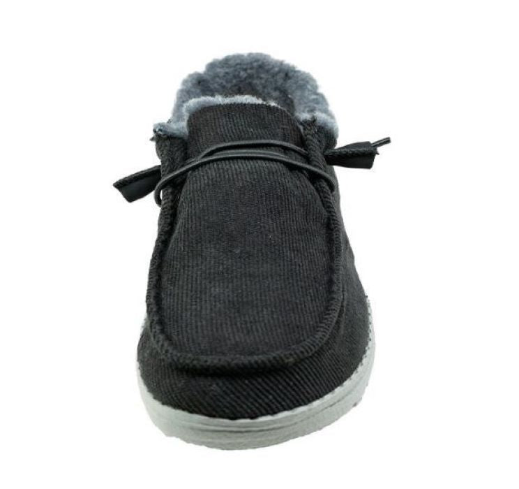 Hey Dude Black Wendy Corduroy Faux Fur Womens Casual Shoes 121414959