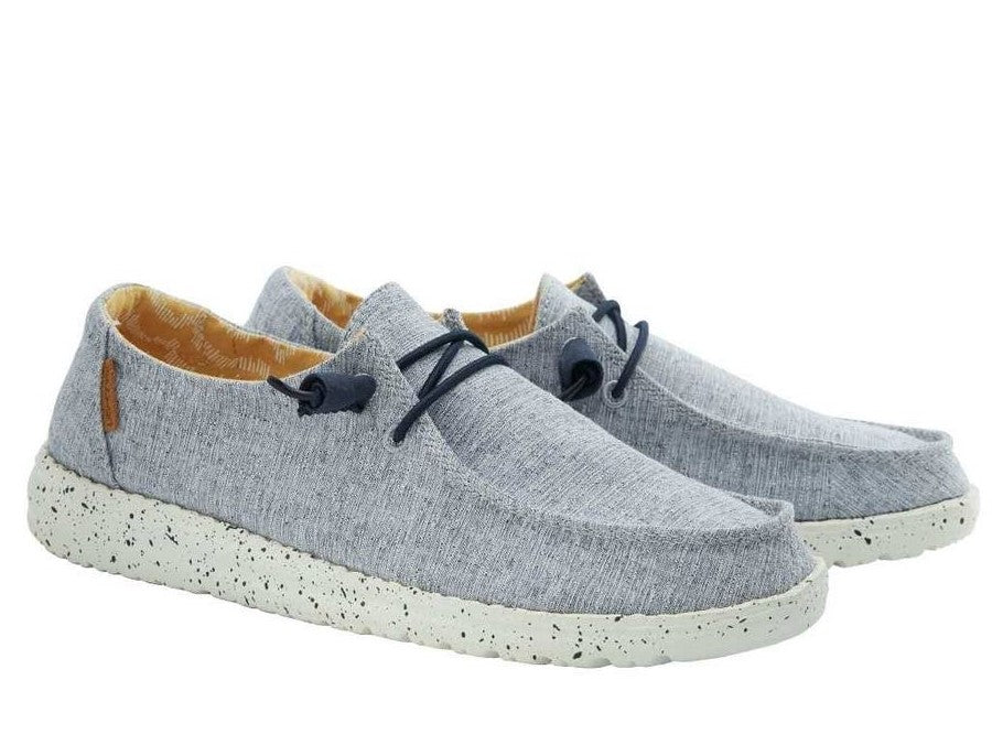 Hey Dude Chambray White Blue Wendy Linen Womens Casual Shoes 121410119