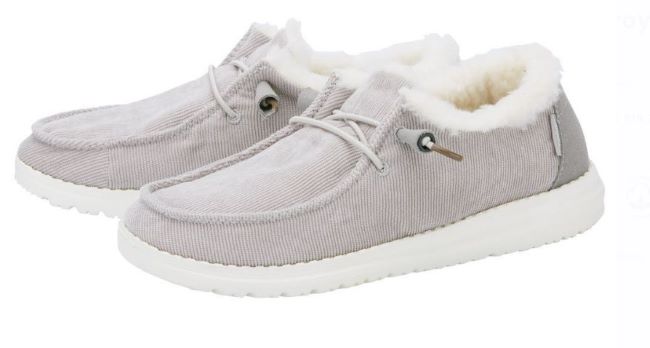 Hey Dude Grey Wendy Corduroy Faux Fur Womens Casual Shoes 121413069