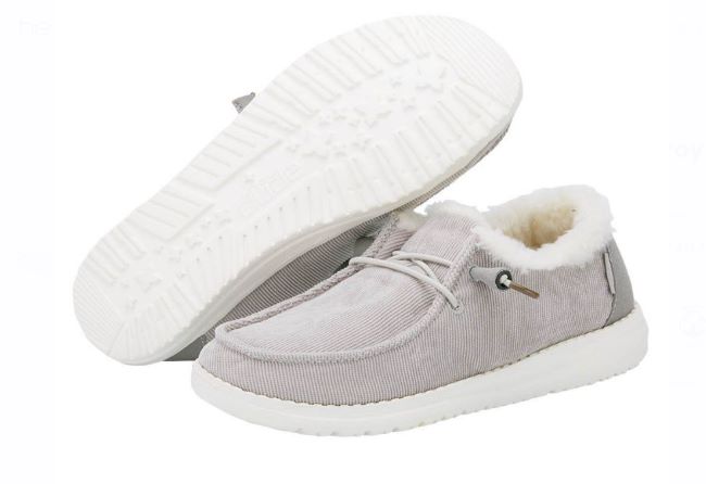 Hey Dude Grey Wendy Corduroy Faux Fur Womens Casual Shoes 121413069