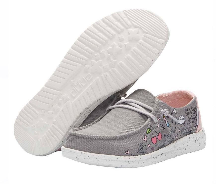 Hey Dude Grey Wendy Youth Doodle Casual Shoes 130123167