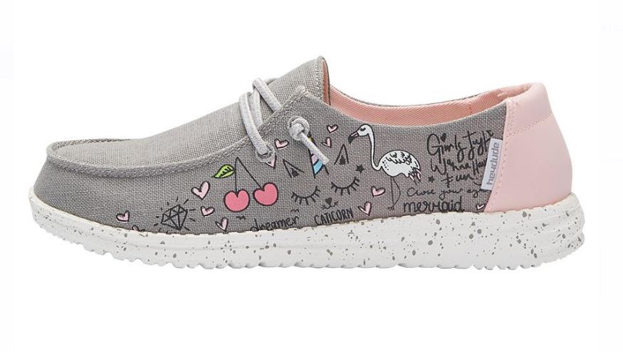 Hey Dude Grey Wendy Youth Doodle Casual Shoes 130123167