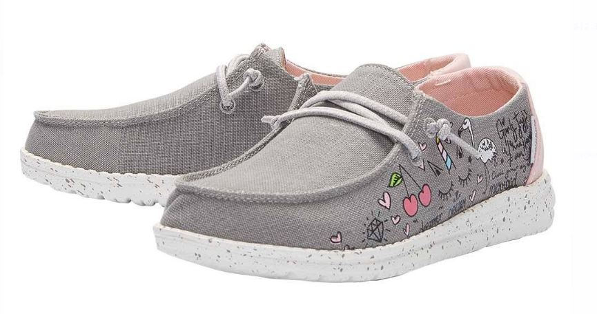 Hey Dude Grey Wendy Youth Doodle Casual Shoes 130123167
