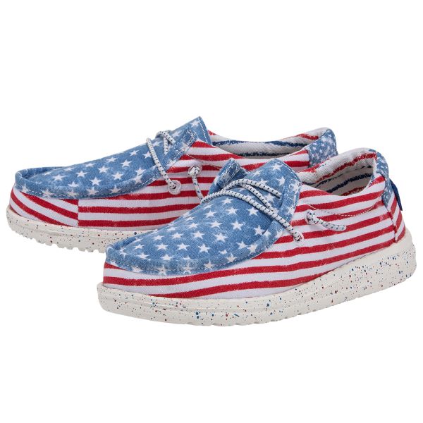 Hey Dude Red/White/Blue Wally Stars And Stripes Youth Casual Shoes 130132699