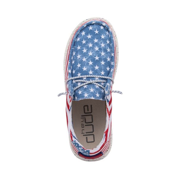 Hey Dude Red/White/Blue Wally Stars And Stripes Youth Casual Shoes 130132699