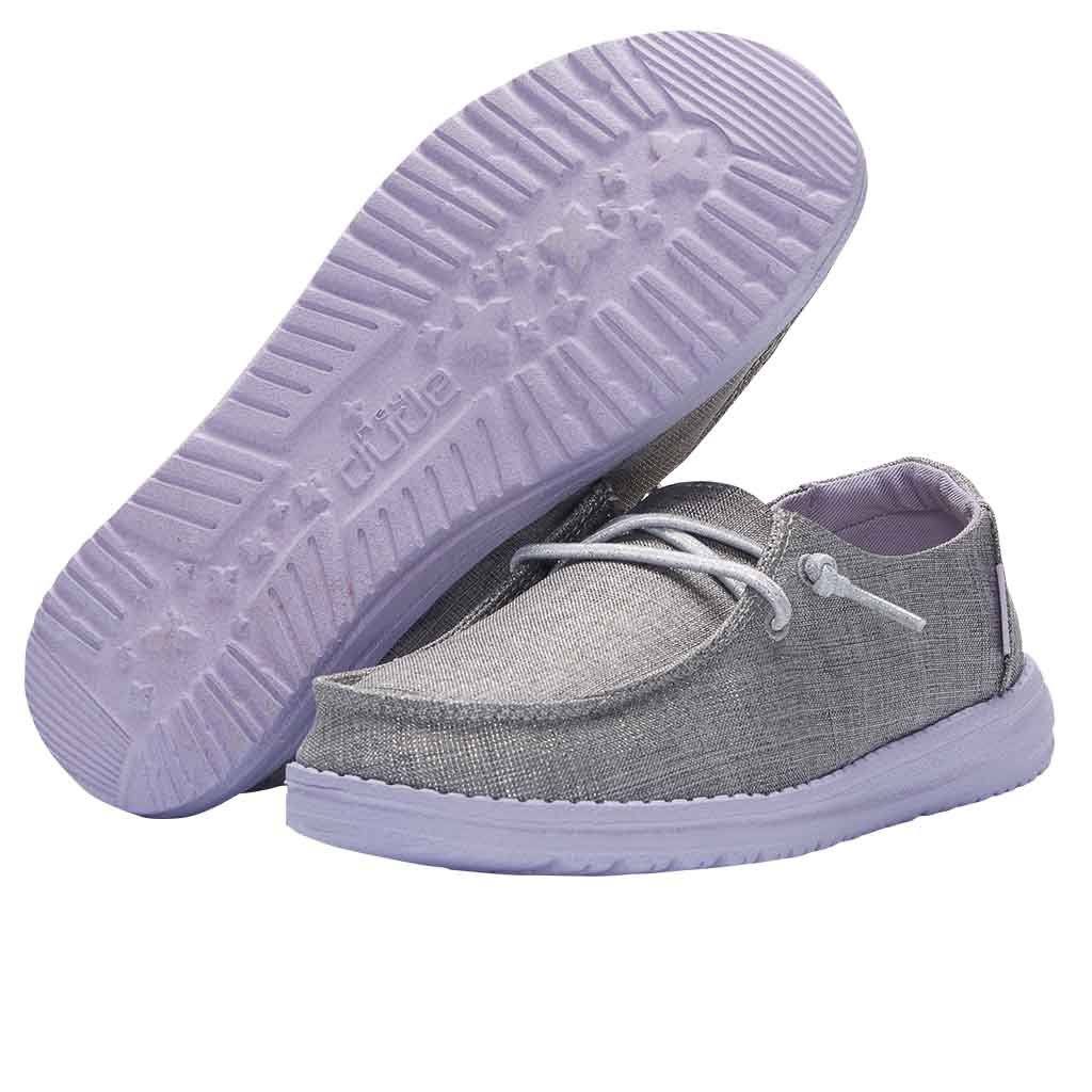 Hey Dude Sparkling Grey Lilac Wendy Youth Sparkling Girls Casual Shoes 130123166