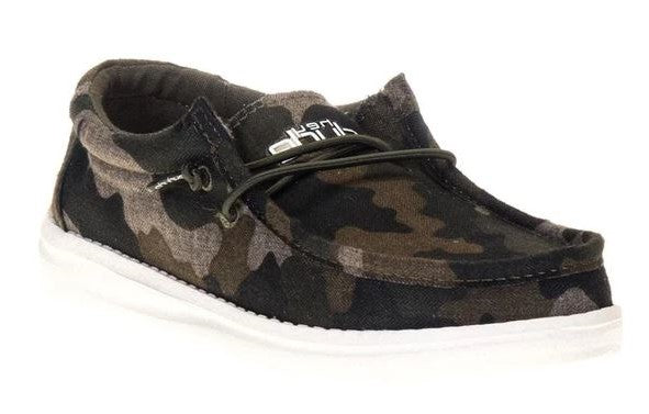 Hey Dude Wally Linen Camo Youth Kids Casual Shoes 130157003