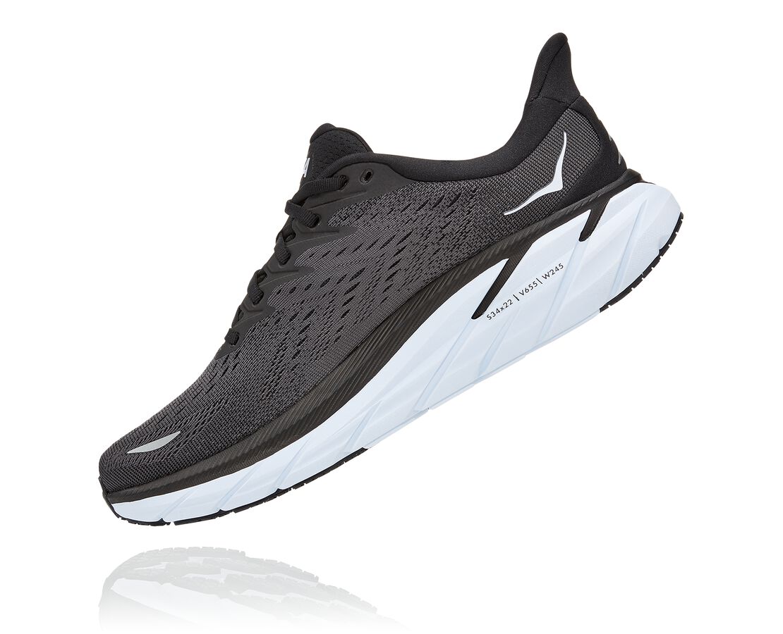 Hoka Black And White Clifton 8 Mens Running Shoes 1119393-BWHT