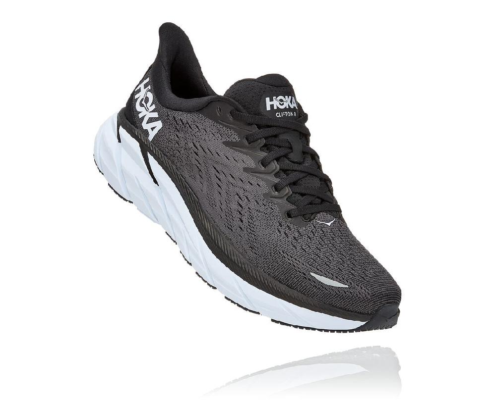 Hoka Black and White Clifton 8 Mens Running Shoes 1119393-BWHT