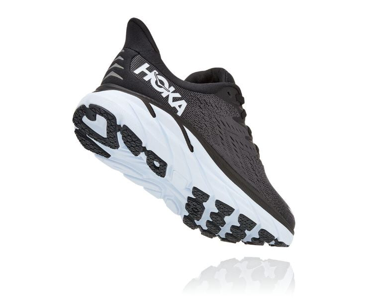 Hoka Black And White Clifton 8 Wide Fit Mens Running Shoes 1121374-BWHT
