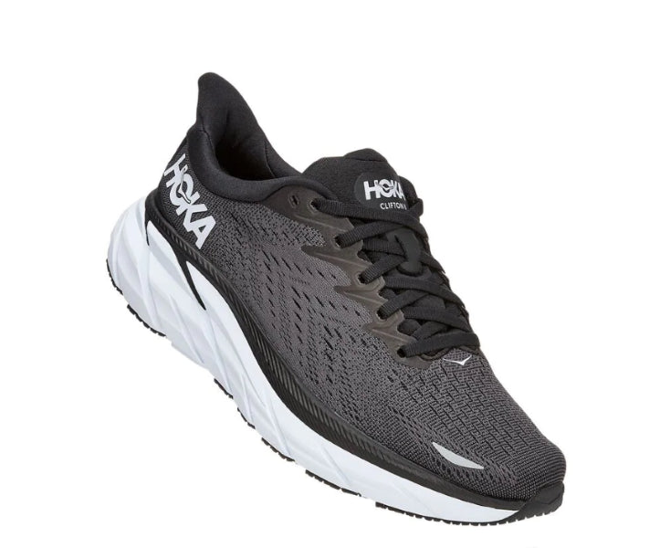 Hoka Black And White Clifton 8 Womens Wide Width Running Shoes 1121375-BWHT