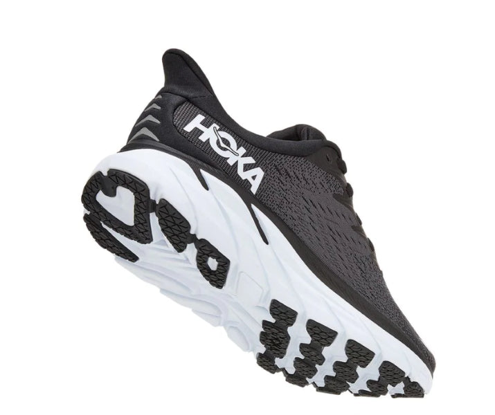 Hoka Black And White Clifton 8 Womens Wide Width Running Shoes 1121375-BWHT