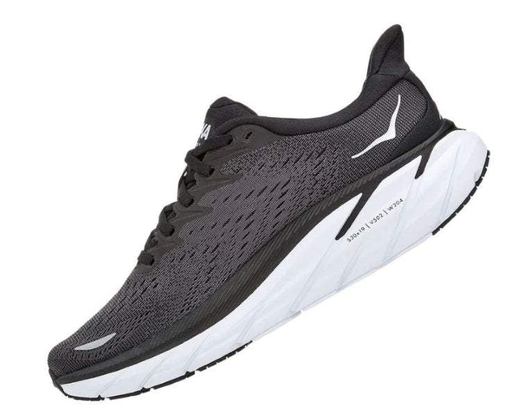 Hoka Black And White Clifton 8 Womens Wide Width Running Shoes 1121375-BWHT