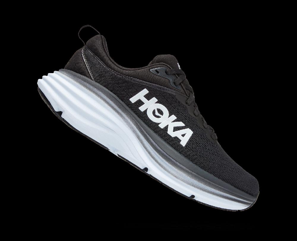 Hoka Black/White Bondi 8 Womens Running Shoes 1127952-BWHT