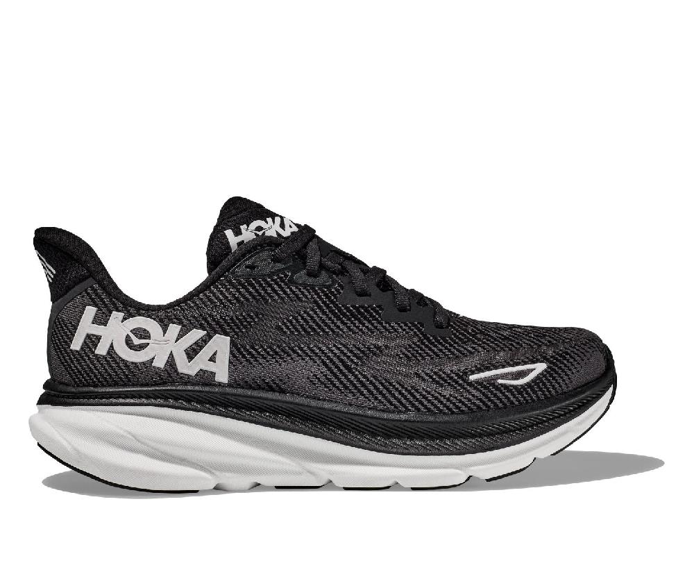 Hoka Black/White Clifton 9 Men's Wide Width Running Shoes 1132210-BWHT