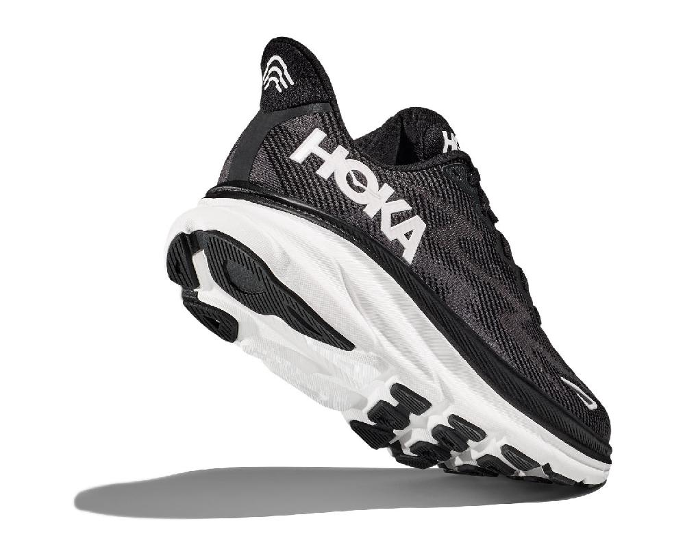 Hoka Black/White Clifton 9 Men's Wide Width Running Shoes 1132210-BWHT