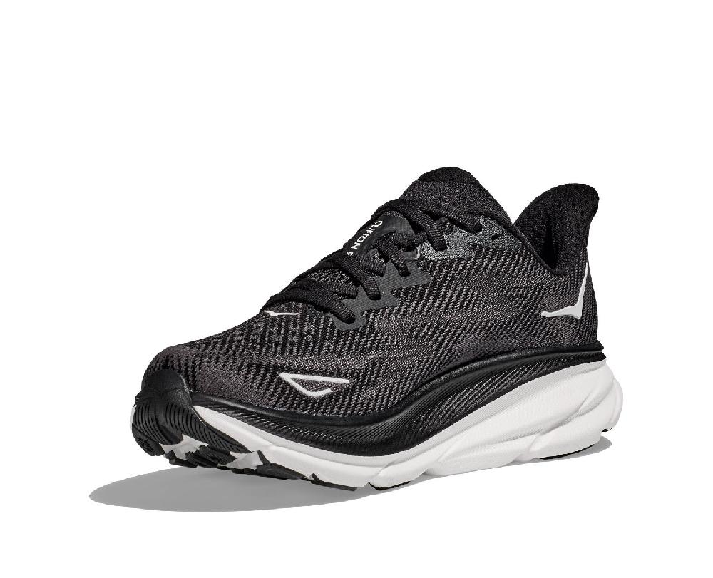 Hoka Black/White Clifton 9 Men's Wide Width Running Shoes 1132210-BWHT
