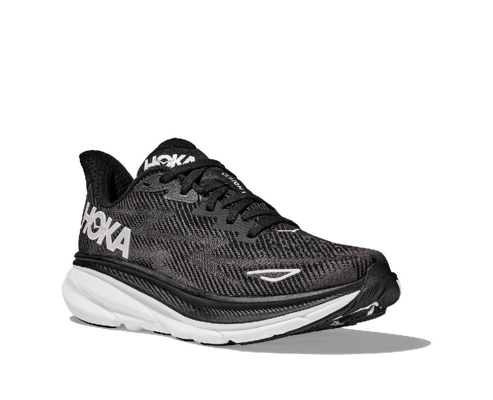 Hoka Black/White Clifton 9 Men's Wide Width Running Shoes 1132210-BWHT