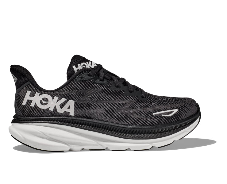 Hoka Black/White Clifton 9 Wide Width Women's Running Shoes 1132211-BWHT