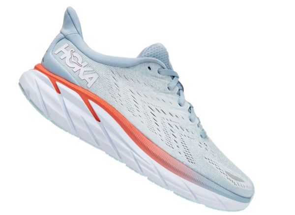 Hoka Blue Fog and Plein Air Womens Clifton 8 Running Shoes 1119394-BFPA