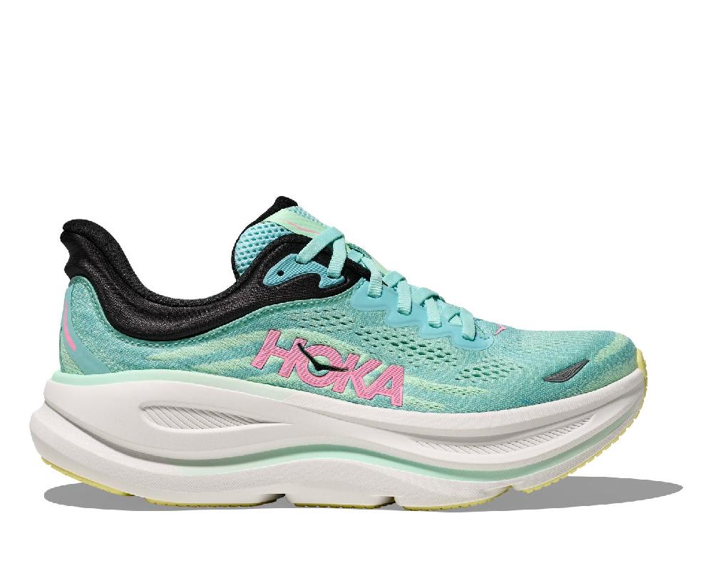 Hoka Blue Spark/Mint Flourite Bondi 9 Women's Wide Width Running Shoes 1162014-BTF