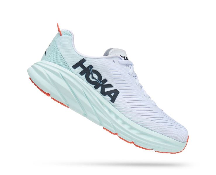 Hoka White And Blue Glass Rincon 3 Womens Running Shoes 1119396-WBGL