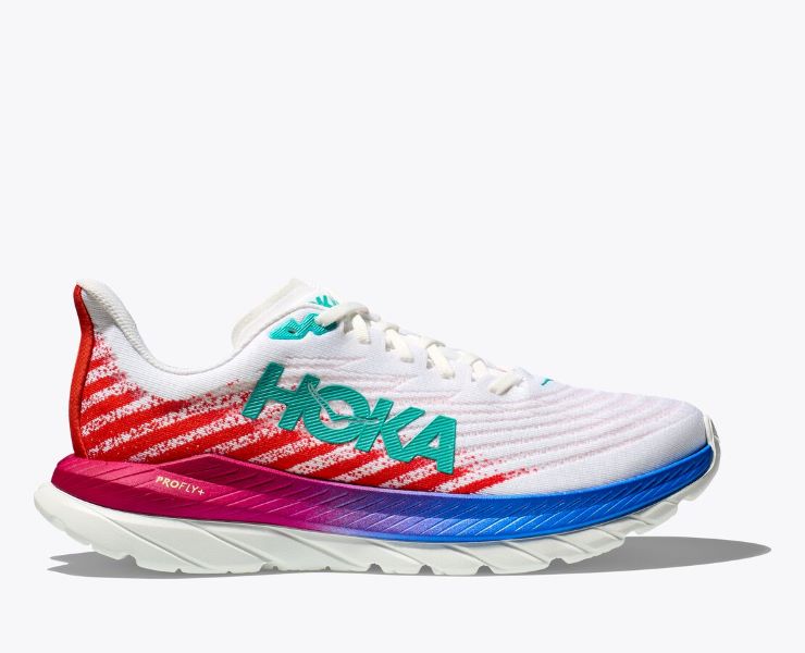 Hoka White/Flame Mach 5 Men's Running Shoes 1127893-WFM